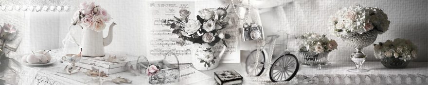 Изображение для стеклянного кухонного фартука, скинали: цветы, розы, посуда, коллаж, жемчуг, винтаж, fartux1006