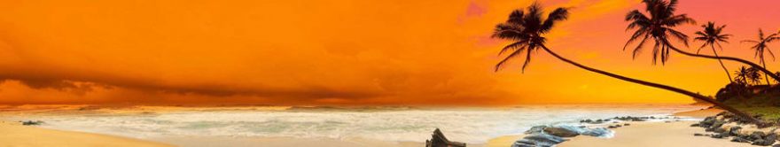 Изображение для стеклянного кухонного фартука, скинали: закат, море, пальмы, пляж, fartux1702