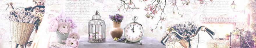 Изображение для стеклянного кухонного фартука, скинали: цветы, коллаж, часы, fartux761